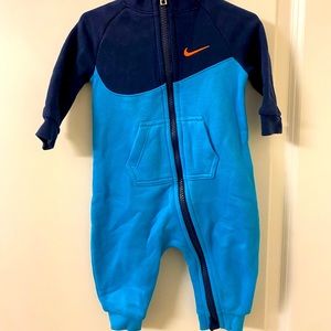 Blue Nike zip up thermal one piece 6m